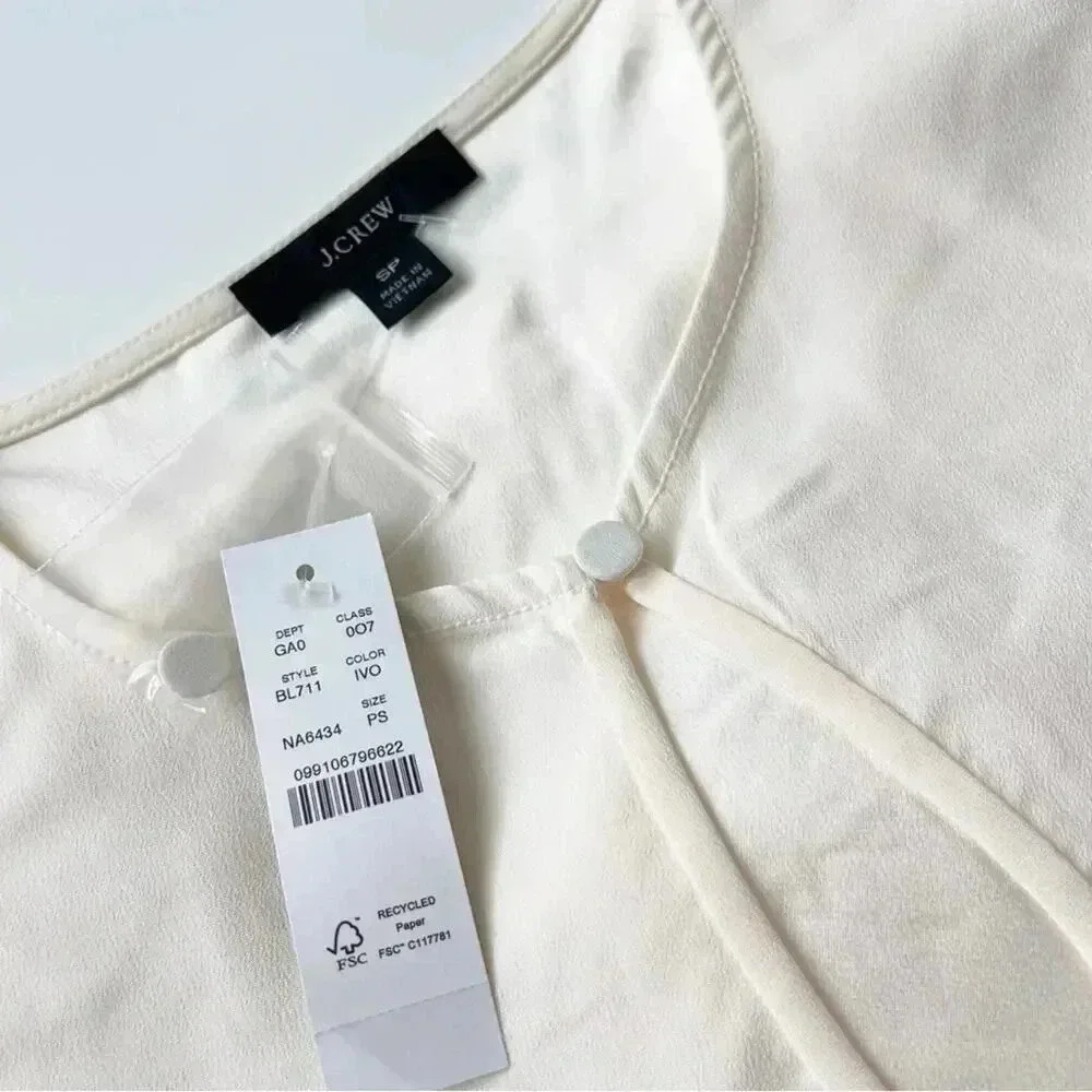 J. Crew Petite Puff-sleeve satin-back crepe top in Ivory Size SP PS NWT